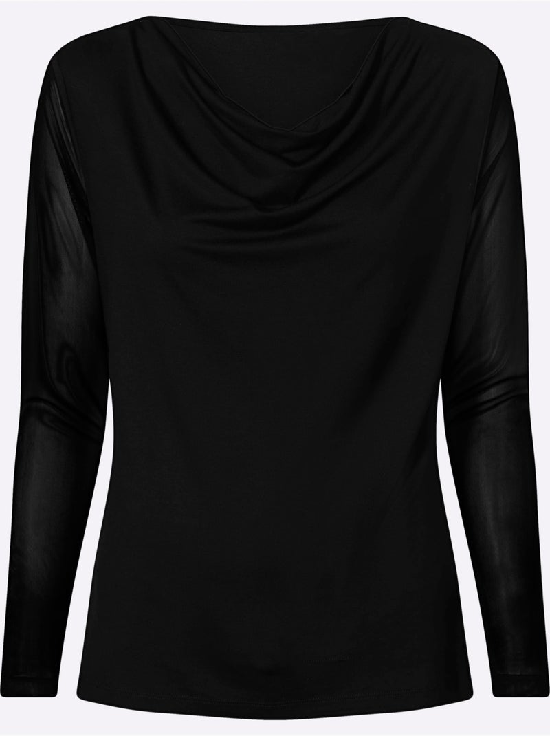 T-shirt à col bénitier - taille standard - helline Noir - Kiabi