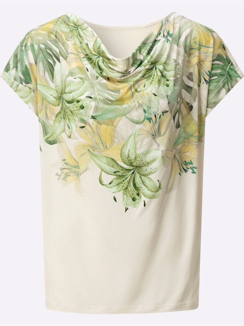 T-shirt à Col Bénitier 95% Viscose (ecovero) - Taille Standard - Helline Blanc Vert - Kiabi