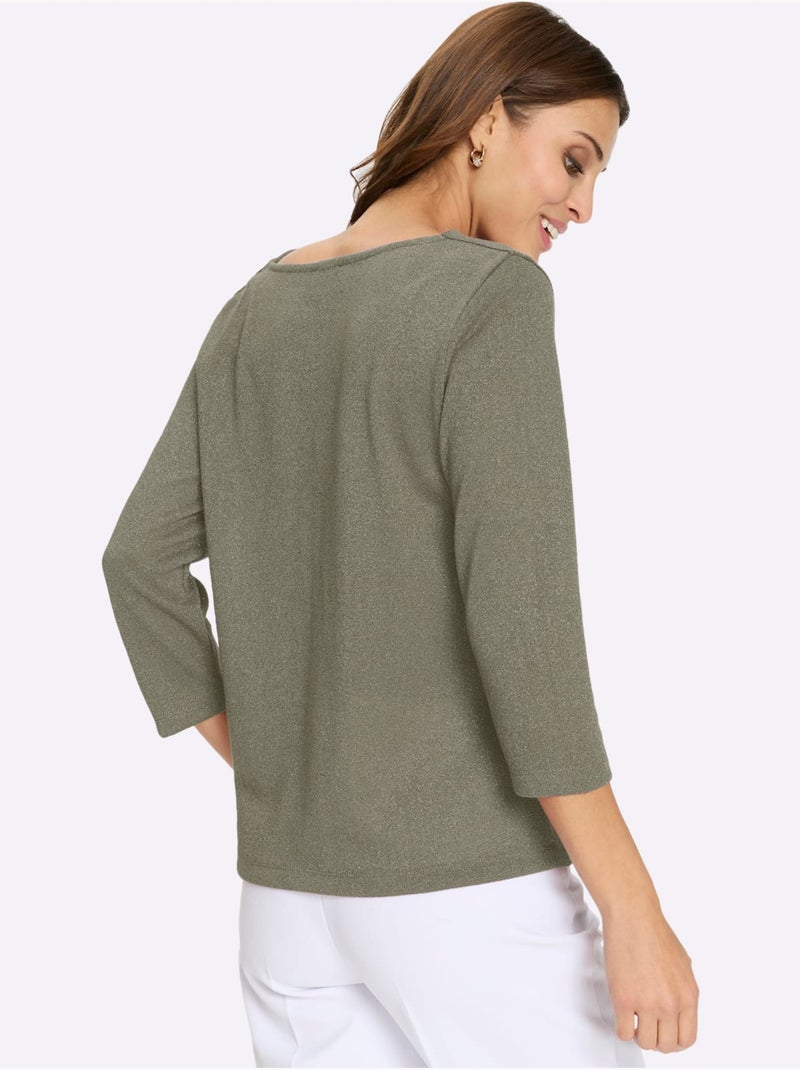 T-shirt à Col Bénitier Avec Viscose - Taille Standard - Witt Beige - Kiabi
