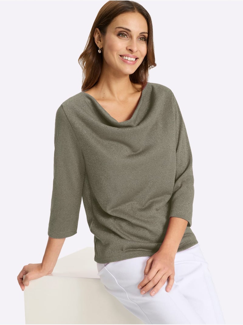 T-shirt à Col Bénitier Avec Viscose - Taille Standard - Witt Beige - Kiabi