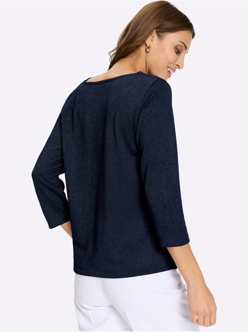 T-shirt à Col Bénitier Avec Viscose - Taille Standard - Witt Bleu marine - Kiabi