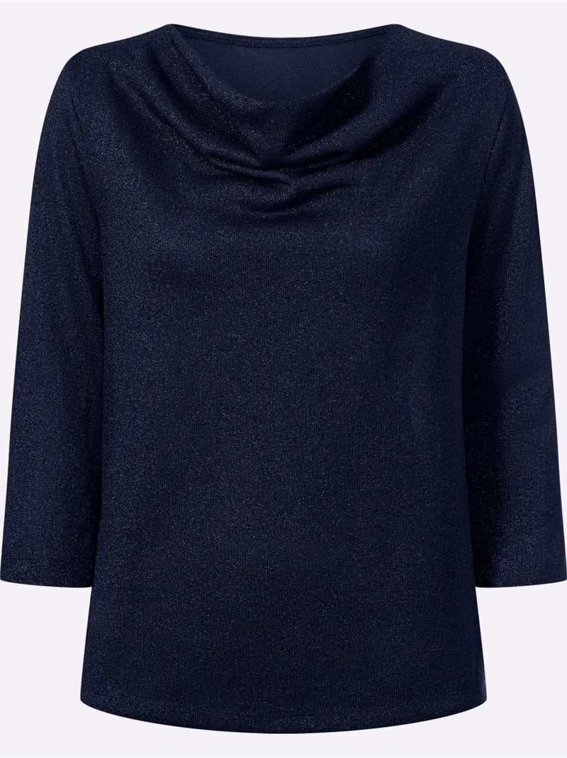 T-shirt à Col Bénitier Avec Viscose - Taille Standard - Witt Bleu marine - Kiabi