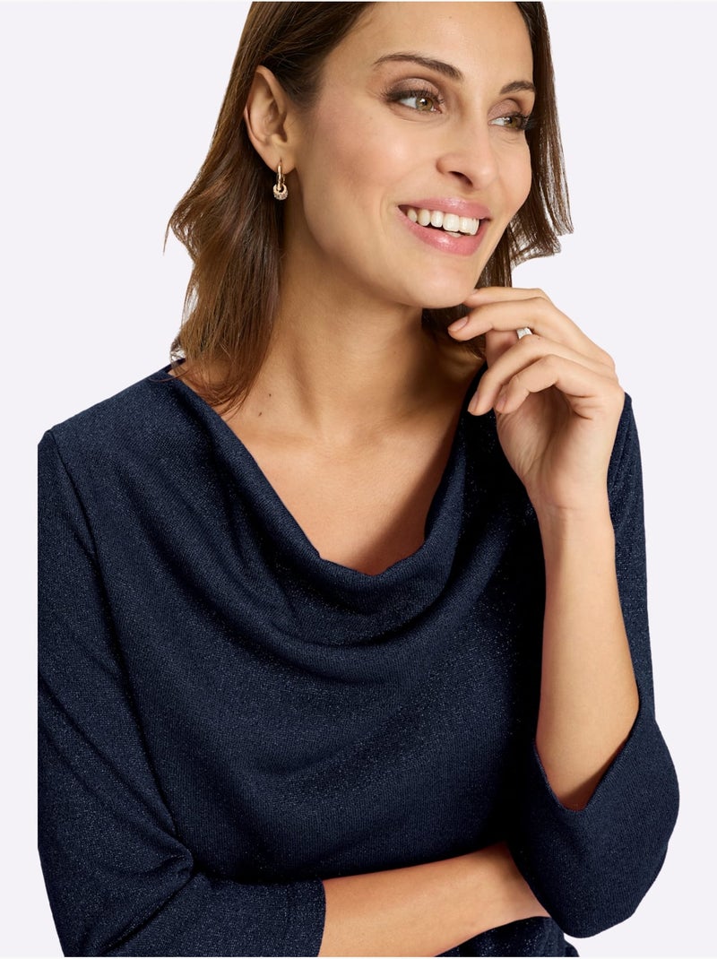 T-shirt à Col Bénitier Avec Viscose - Taille Standard - Witt Bleu marine - Kiabi