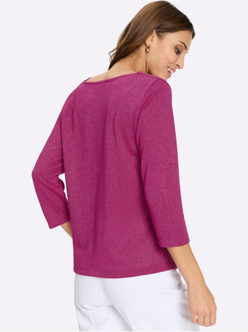 T-shirt à Col Bénitier Avec Viscose - Taille Standard - Witt Magenta - Kiabi