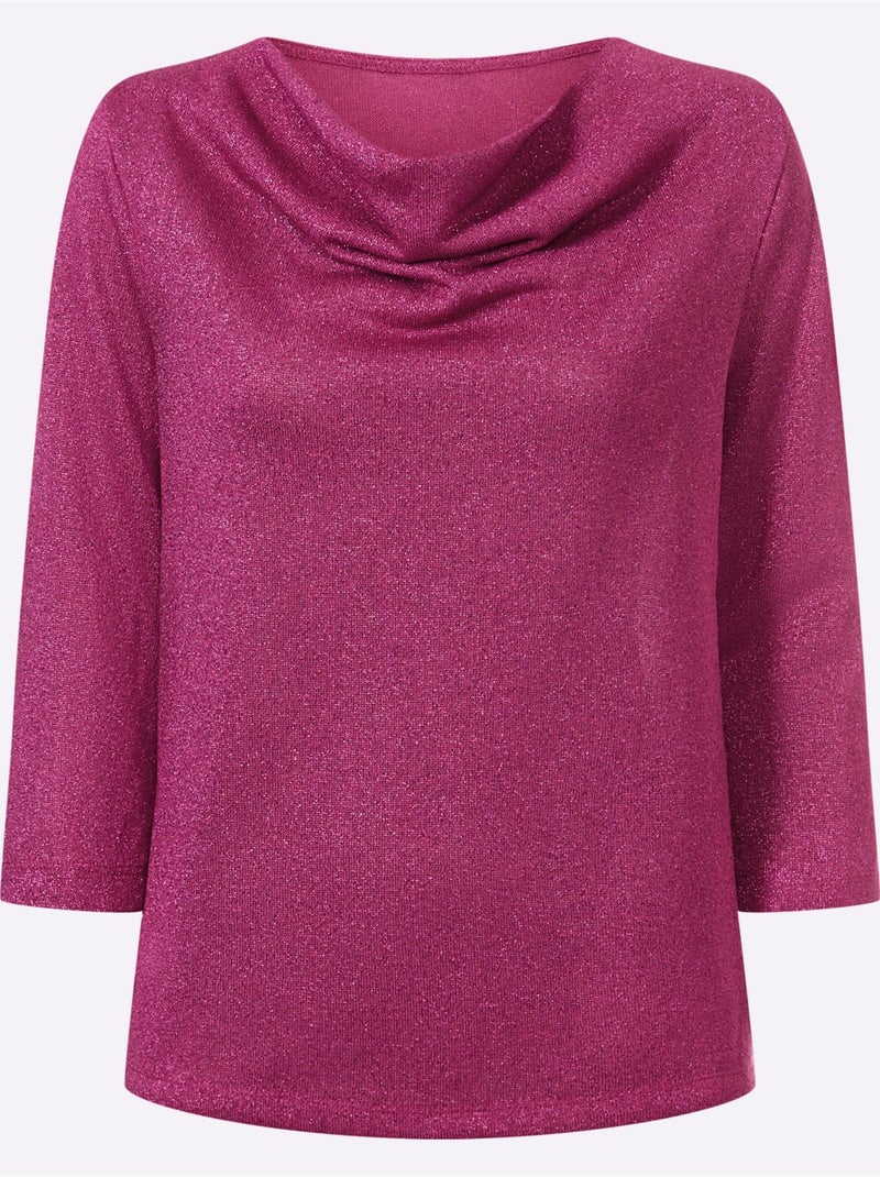 T-shirt à Col Bénitier Avec Viscose - Taille Standard - Witt Magenta - Kiabi
