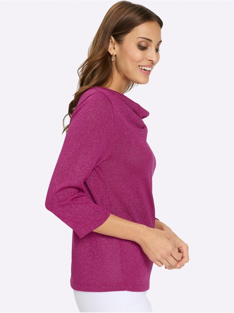 T-shirt à Col Bénitier Avec Viscose - Taille Standard - Witt Magenta - Kiabi