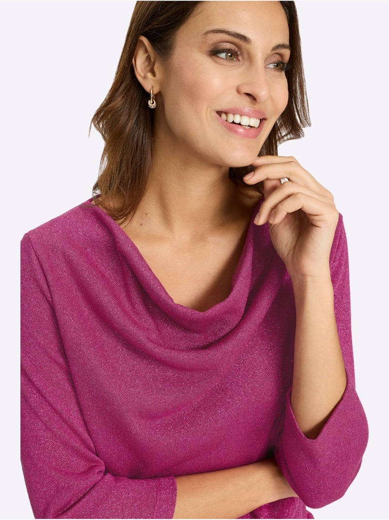 T-shirt à Col Bénitier Avec Viscose - Taille Standard - Witt Magenta - Kiabi