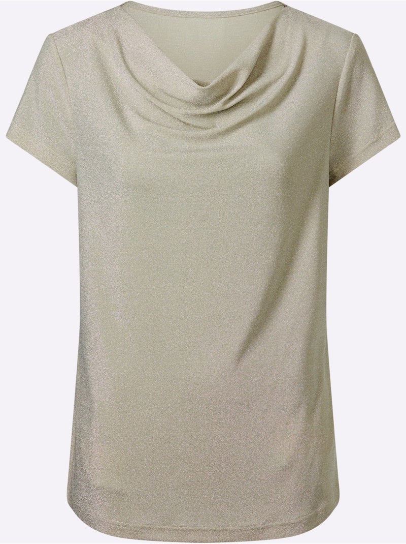 T-shirt à Col Bénitier Col Bénitier - Taille Standard - Moda Vilona Beige gris - Kiabi