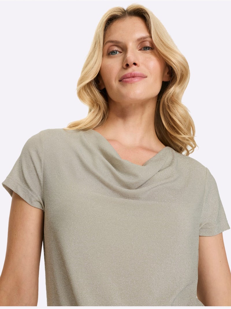 T-shirt à Col Bénitier Col Bénitier - Taille Standard - Moda Vilona Beige gris - Kiabi