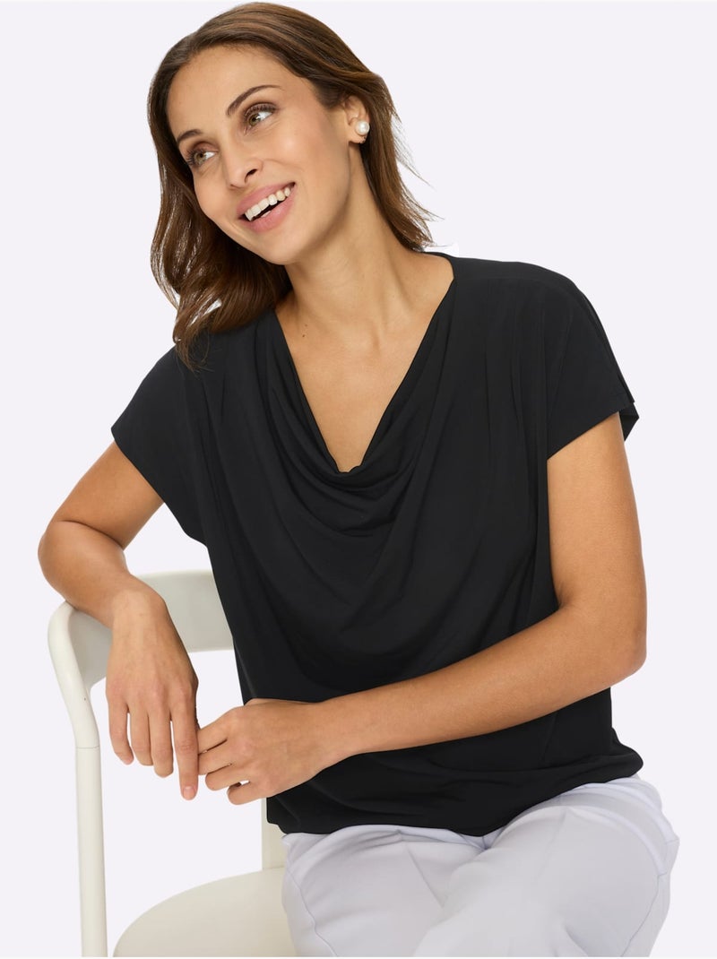 T-shirt à Col Bénitier Entretien Facile - Taille Standard - Witt Noir - Kiabi