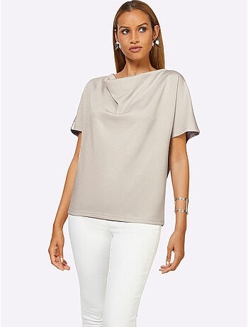 T-shirt à Col Bénitier Mélange De Modal Doux - Taille Standard - Helline