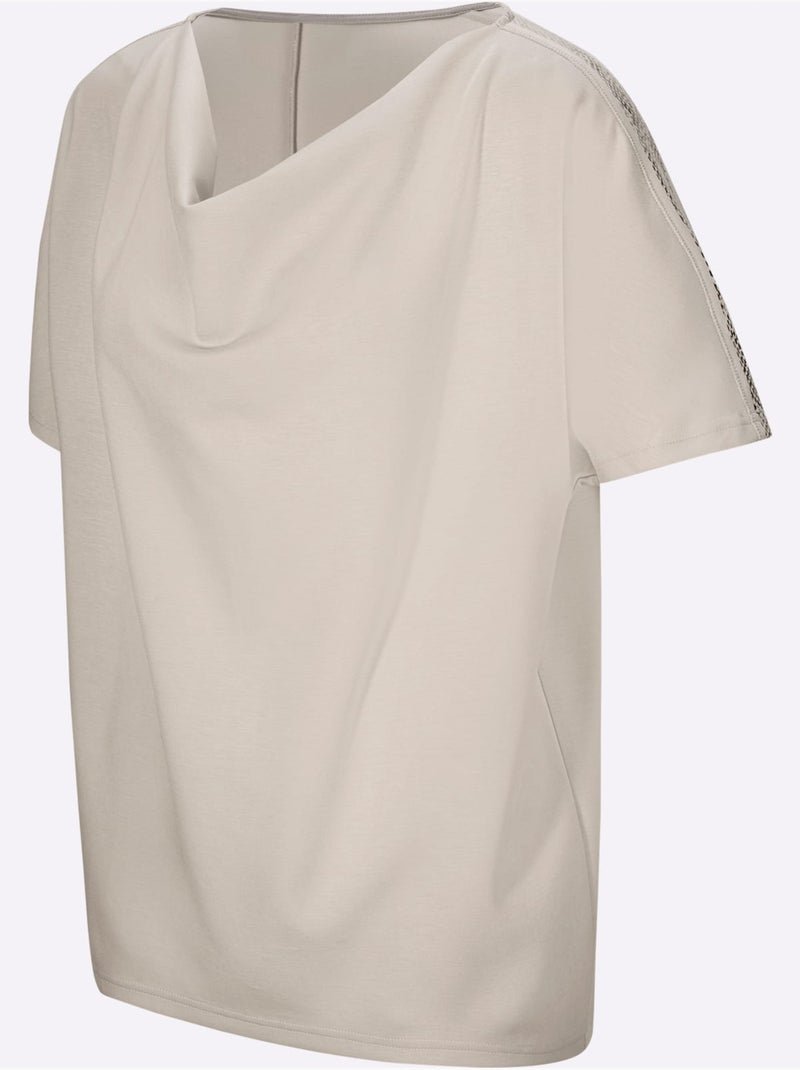 T-shirt à Col Bénitier Mélange De Modal Doux - Taille Standard - Helline Gris Argenté - Kiabi