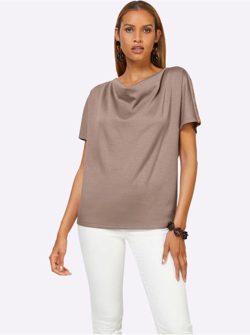 T-shirt à Col Bénitier Mélange De Modal Doux - Taille Standard - Helline - Kiabi