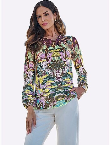 T-shirt à Col Bénitier Motif Jungle Moderne - Taille Standard - Helline