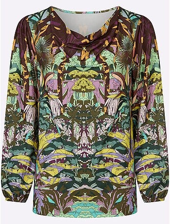 T-shirt à Col Bénitier Motif Jungle Moderne - Taille Standard - Helline
