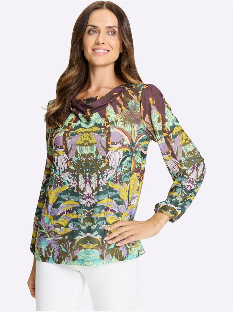 T-shirt à Col Bénitier Motif Jungle Moderne - Taille Standard - Helline Cognac - Kiabi