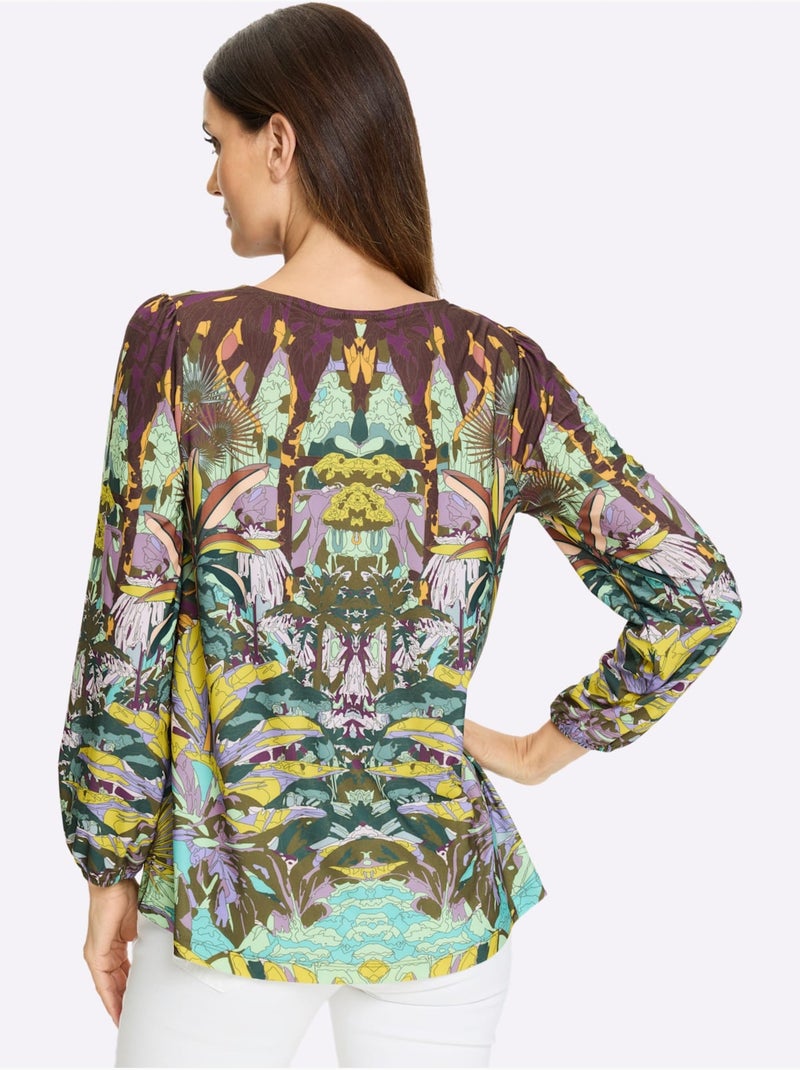 T-shirt à Col Bénitier Motif Jungle Moderne - Taille Standard - Helline Cognac - Kiabi