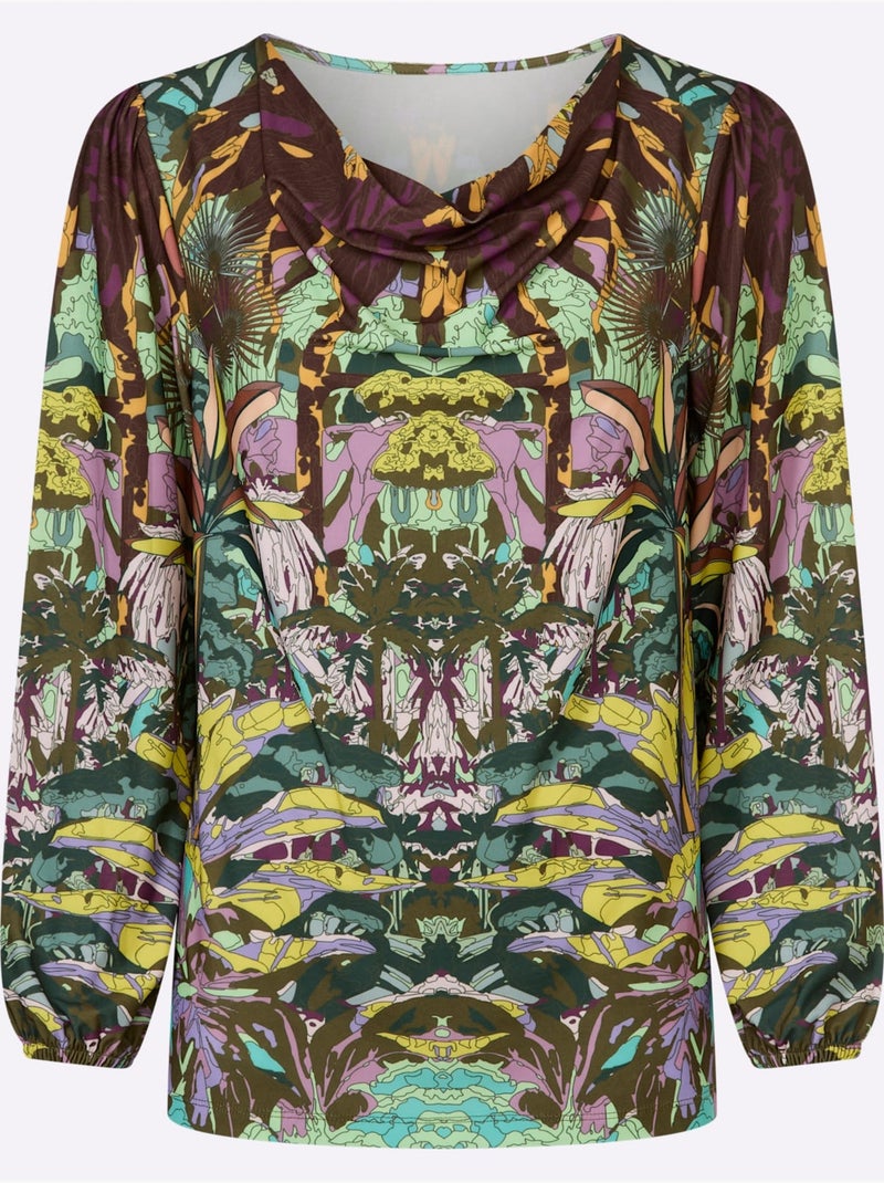 T-shirt à Col Bénitier Motif Jungle Moderne - Taille Standard - Helline Cognac - Kiabi