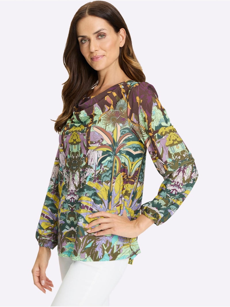 T-shirt à Col Bénitier Motif Jungle Moderne - Taille Standard - Helline Cognac - Kiabi