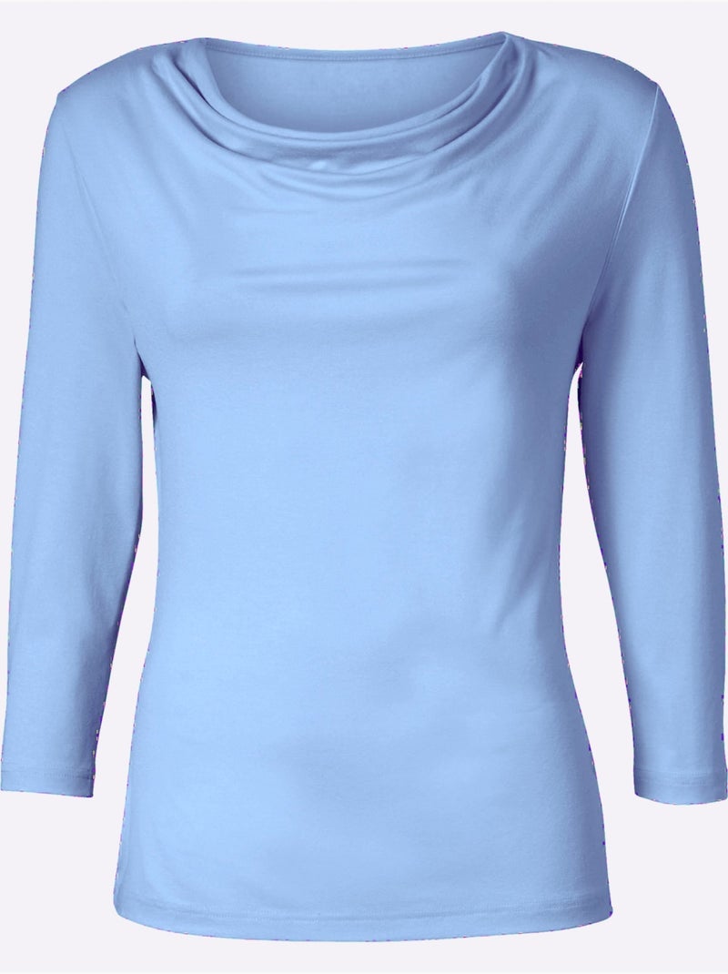 T-shirt à Col Bénitier Viscose - Taille Standard - Witt Bleu - Kiabi
