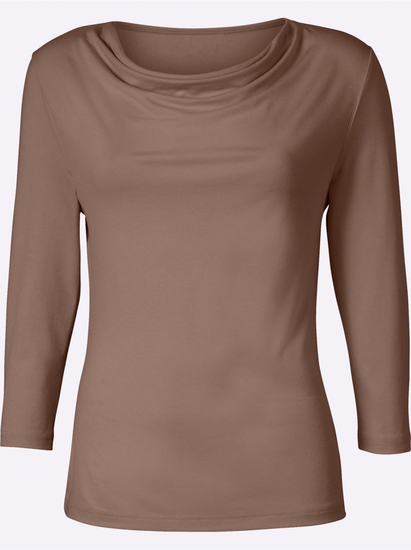 T-shirt à Col Bénitier Viscose - Taille Standard - Witt Gris taupe - Kiabi