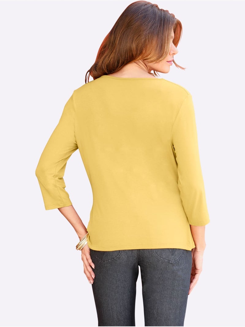 T-shirt à Col Bénitier Viscose - Taille Standard - Witt Jaune/Vert - Kiabi