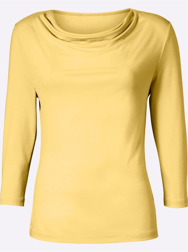 T-shirt à Col Bénitier Viscose - Taille Standard - Witt Jaune/Vert - Kiabi