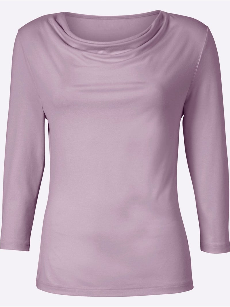 T-shirt à Col Bénitier Viscose - Taille Standard - Witt Lavande - Kiabi