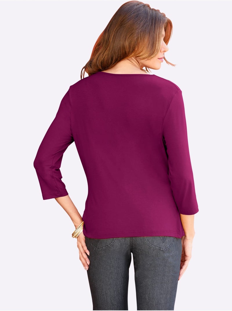 T-shirt à Col Bénitier Viscose - Taille Standard - Witt Magenta - Kiabi