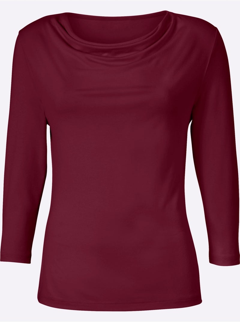 T-shirt à Col Bénitier Viscose - Taille Standard - Witt Noir Bordeaux - Kiabi