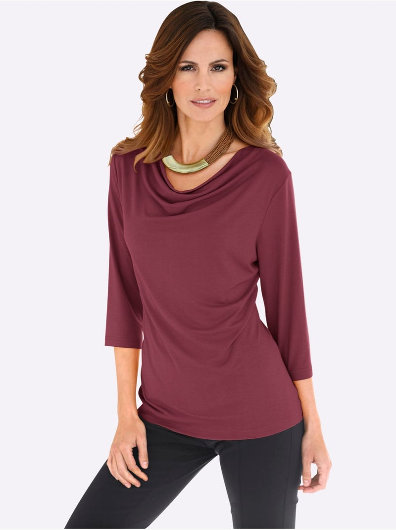 T-shirt à Col Bénitier Viscose - Taille Standard - Witt Noir Bordeaux - Kiabi
