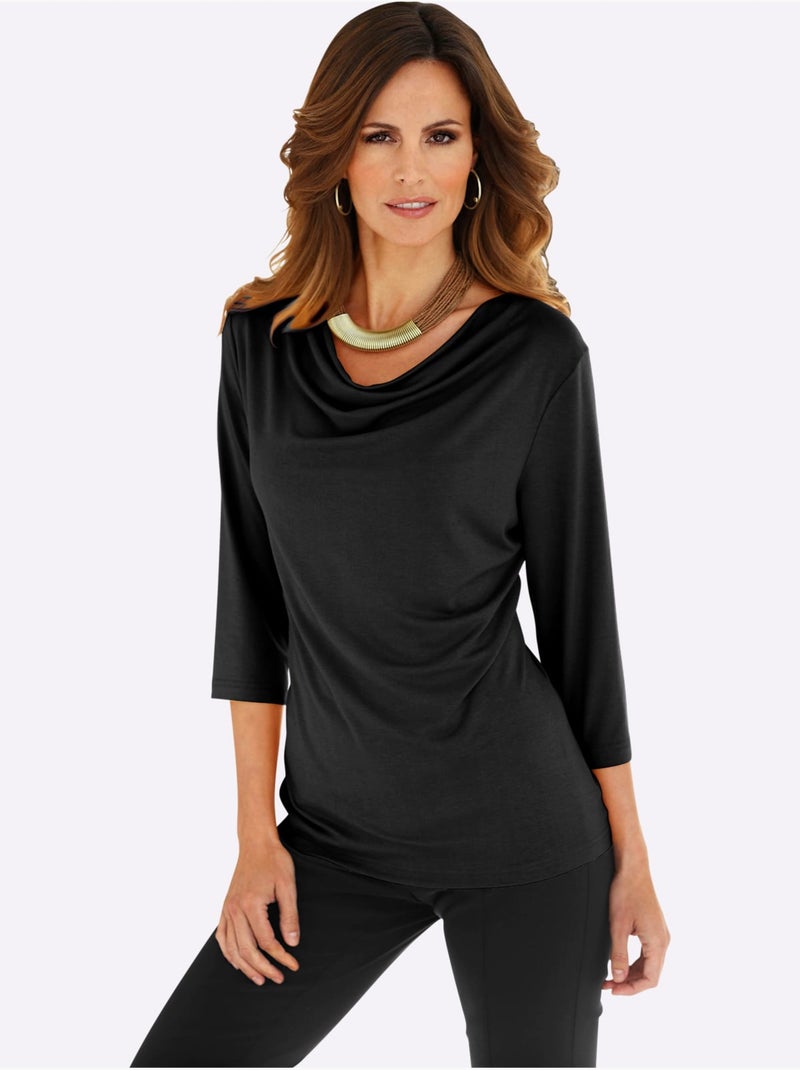 T-shirt à Col Bénitier Viscose - Taille Standard - Witt Noir - Kiabi