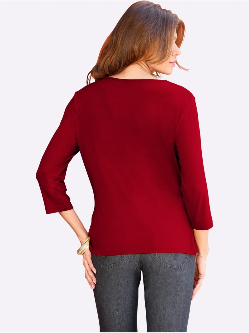 T-shirt à Col Bénitier Viscose - Taille Standard - Witt Rouge - Kiabi
