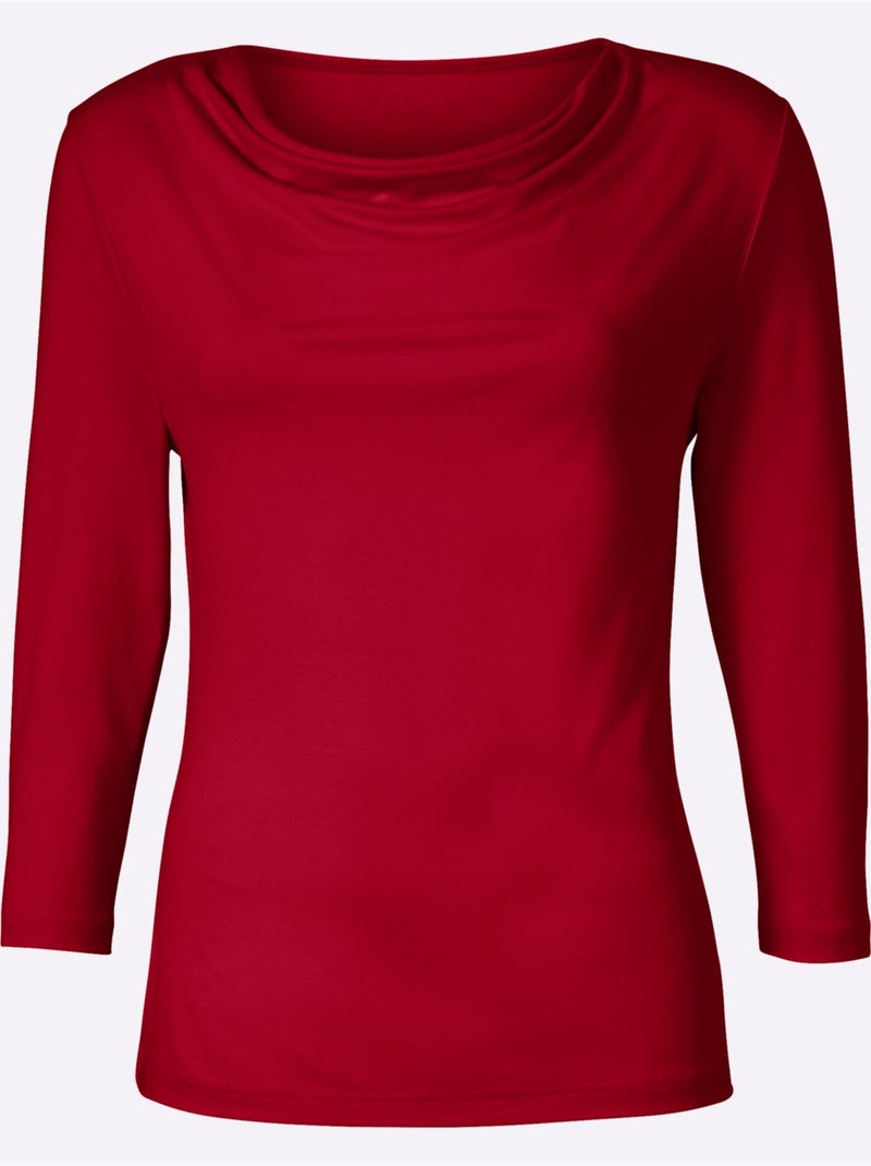 T-shirt à Col Bénitier Viscose - Taille Standard - Witt Rouge - Kiabi