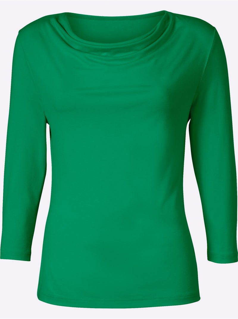 T-shirt à Col Bénitier Viscose - Taille Standard - Witt Vert - Kiabi