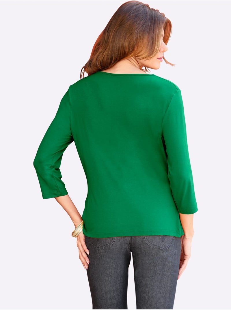 T-shirt à Col Bénitier Viscose - Taille Standard - Witt Vert - Kiabi