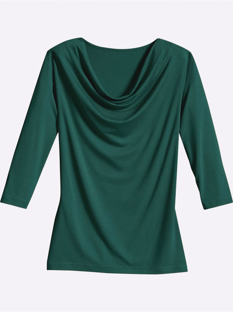 T-shirt à Col Bénitier Viscose - Taille Standard - Witt Vert sapin - Kiabi