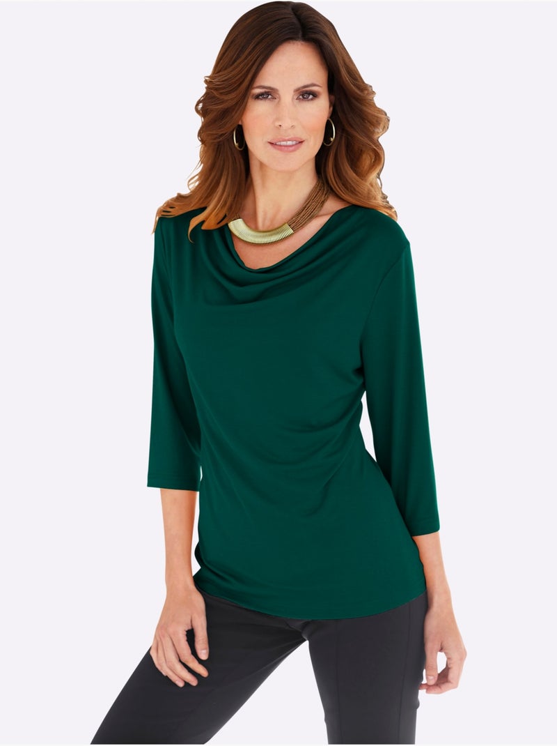 T-shirt à Col Bénitier Viscose - Taille Standard - Witt Vert sapin - Kiabi