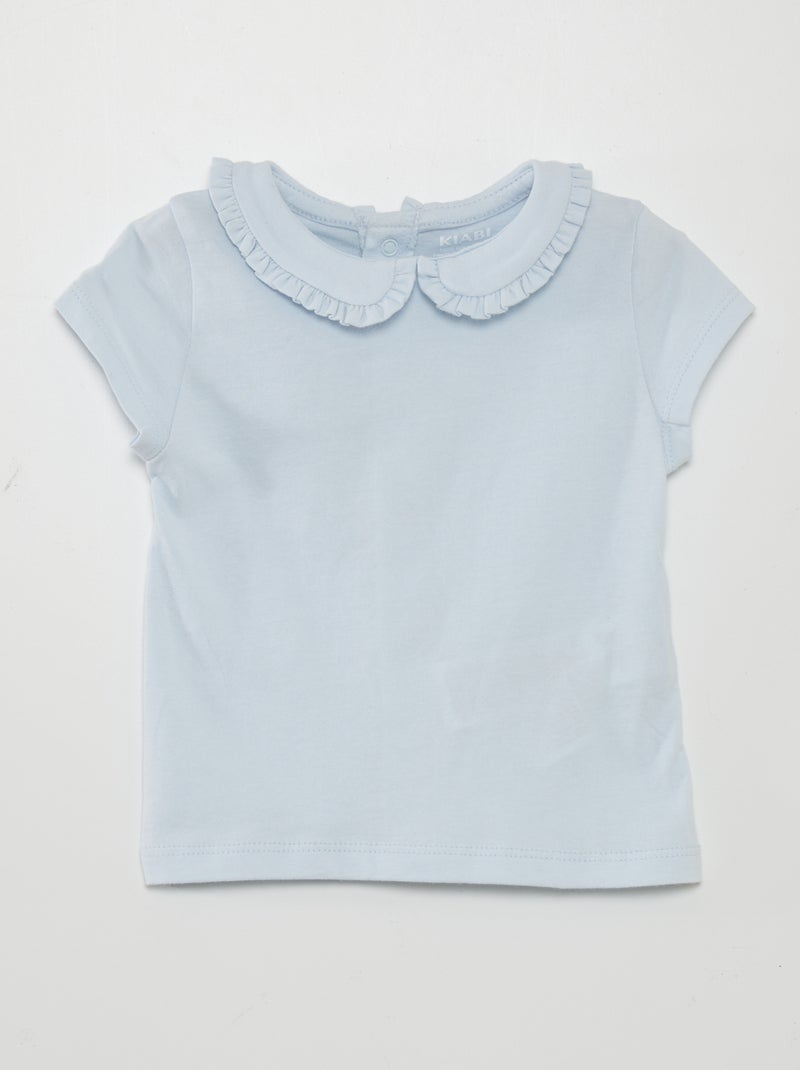 T-shirt à col claudine Bleu - Kiabi