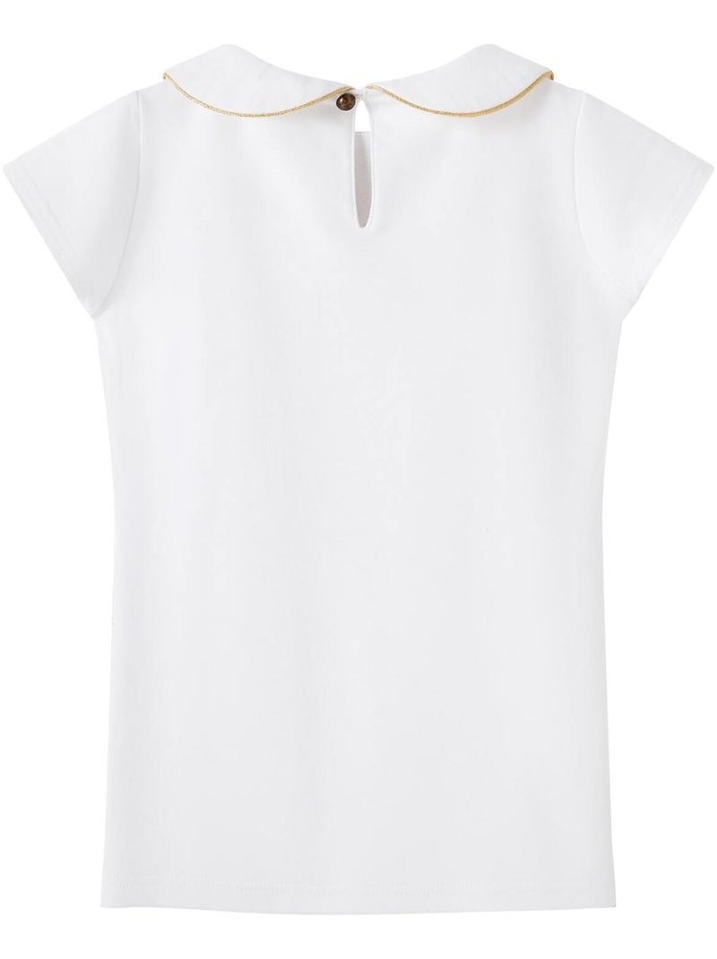 T-shirt   à Col Claudine et Manches Courtes  SOPHIA - 'LA FAUTE A VOLTAIRE' Blanc Doré - Kiabi