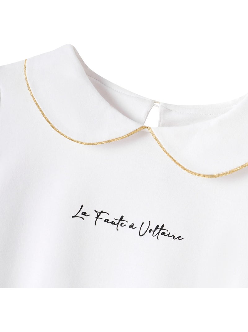 T-shirt   à Col Claudine  et Manches Longues   SOPHIA - 'LA FAUTE A VOLTAIRE' Blanc Doré - Kiabi