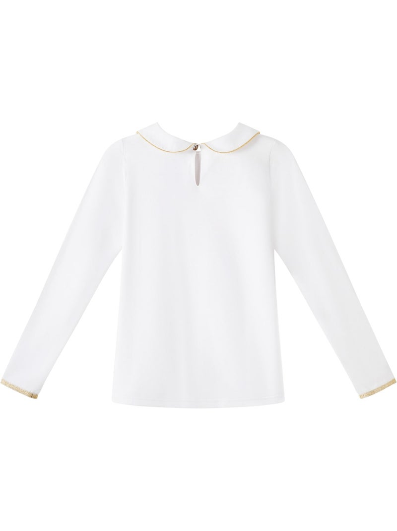 T-shirt   à Col Claudine  et Manches Longues   SOPHIA - 'LA FAUTE A VOLTAIRE' Blanc Doré - Kiabi