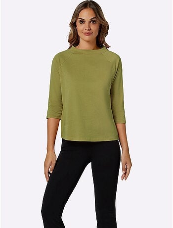 T-shirt à col corolle avec manches raglan 3/4 en matière confortable - taille standard - moda vilona