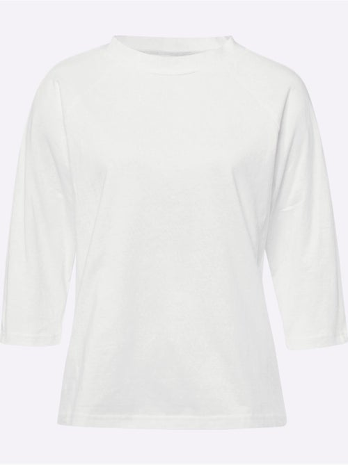 T-shirt à col corolle avec manches raglan 3/4 et coupe confortable - taille standard - moda vilona - Kiabi