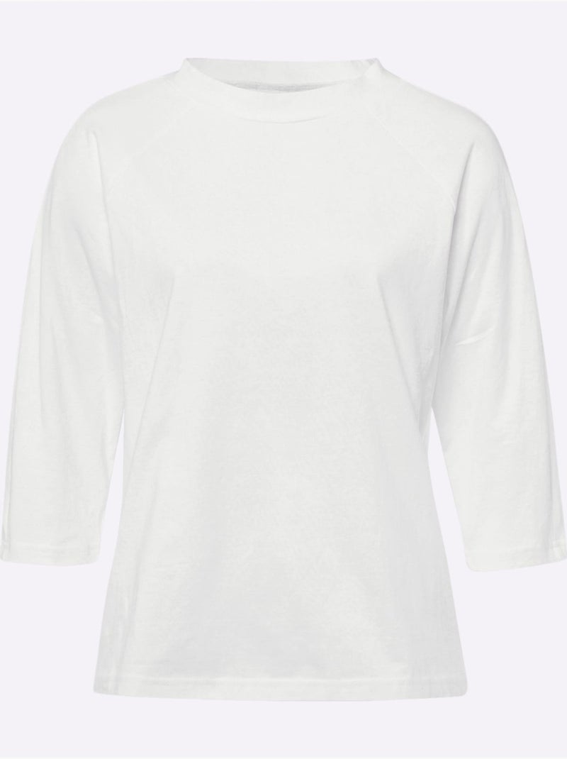 T-shirt à col corolle avec manches raglan 3/4 et coupe confortable - taille standard - moda vilona Ecru - Kiabi