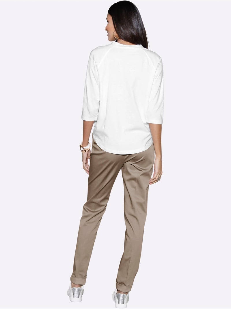 T-shirt à col corolle avec manches raglan 3/4 et coupe confortable - taille standard - moda vilona Ecru - Kiabi