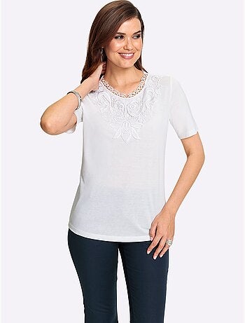 T shirt à col en dentelle et manches courtes - taille standard - witt