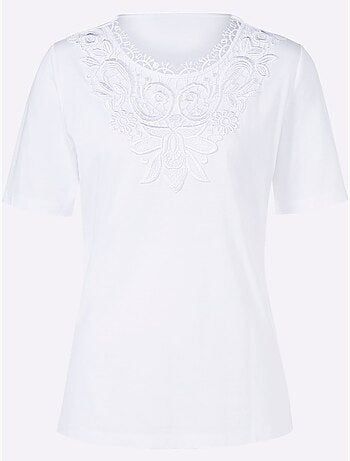 T shirt à col en dentelle et manches courtes - taille standard - witt