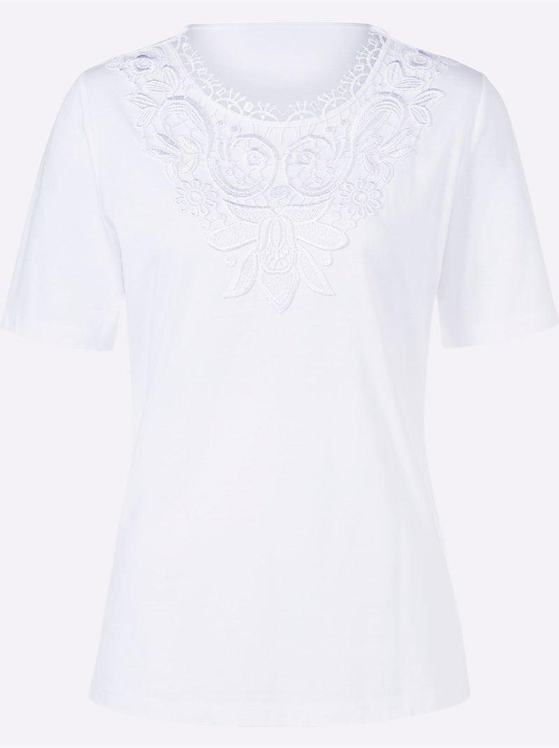 T shirt à col en dentelle et manches courtes - taille standard - witt Ecru - Kiabi