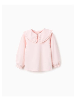 T-Shirt à Col Maxi et Contour à Volants